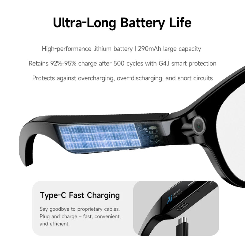 AI Glasses Featuring 100Language Translation Built-in Mic Stereo Dual Speakers Wireless Call Touch Control with Extended Battery