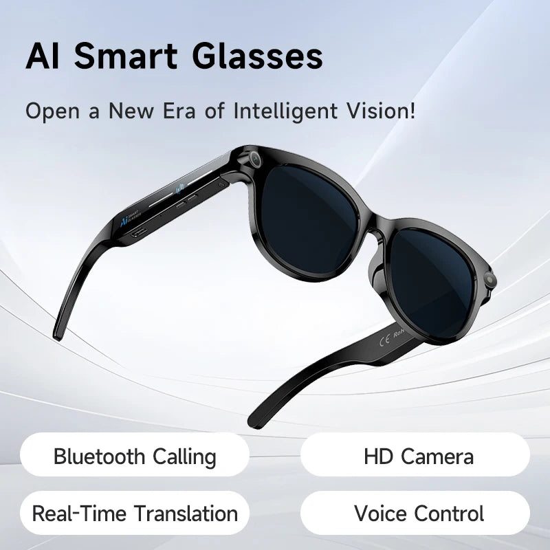 AI Glasses Featuring 100Language Translation Built-in Mic Stereo Dual Speakers Wireless Call Touch Control with Extended Battery