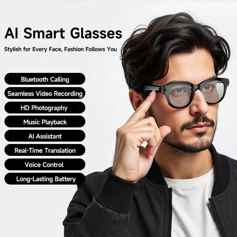 AI Glasses Featuring 100Language Translation Built-in Mic Stereo Dual Speakers Wireless Call Touch Control with Extended Battery